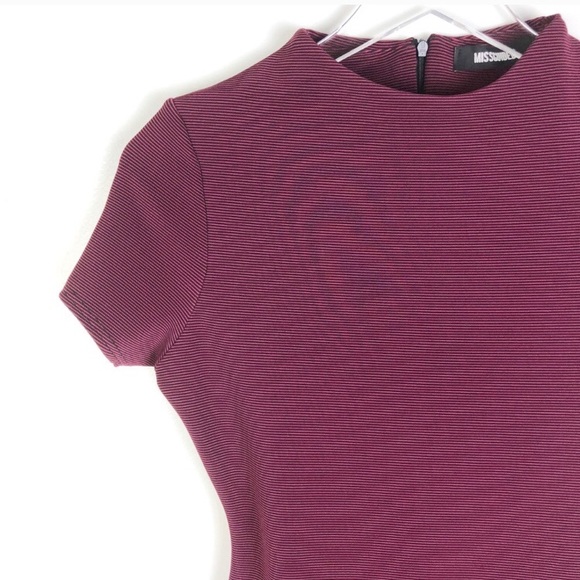 Missguided | Burgundy Stripped Bodycon Dress Sz 4 - Picture 2 of 6